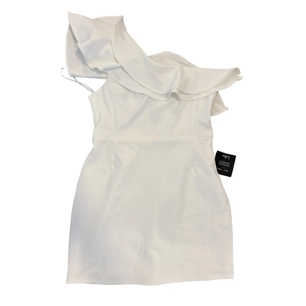 NWT Lulus Enticing Behavior White Ruffled One-Shoulder Mini Dress Sz L